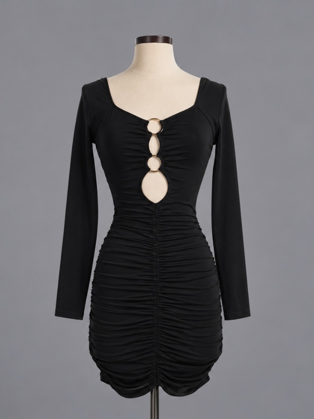 Princess Polly Black Ruched Cutout Mini Dress – Size 2